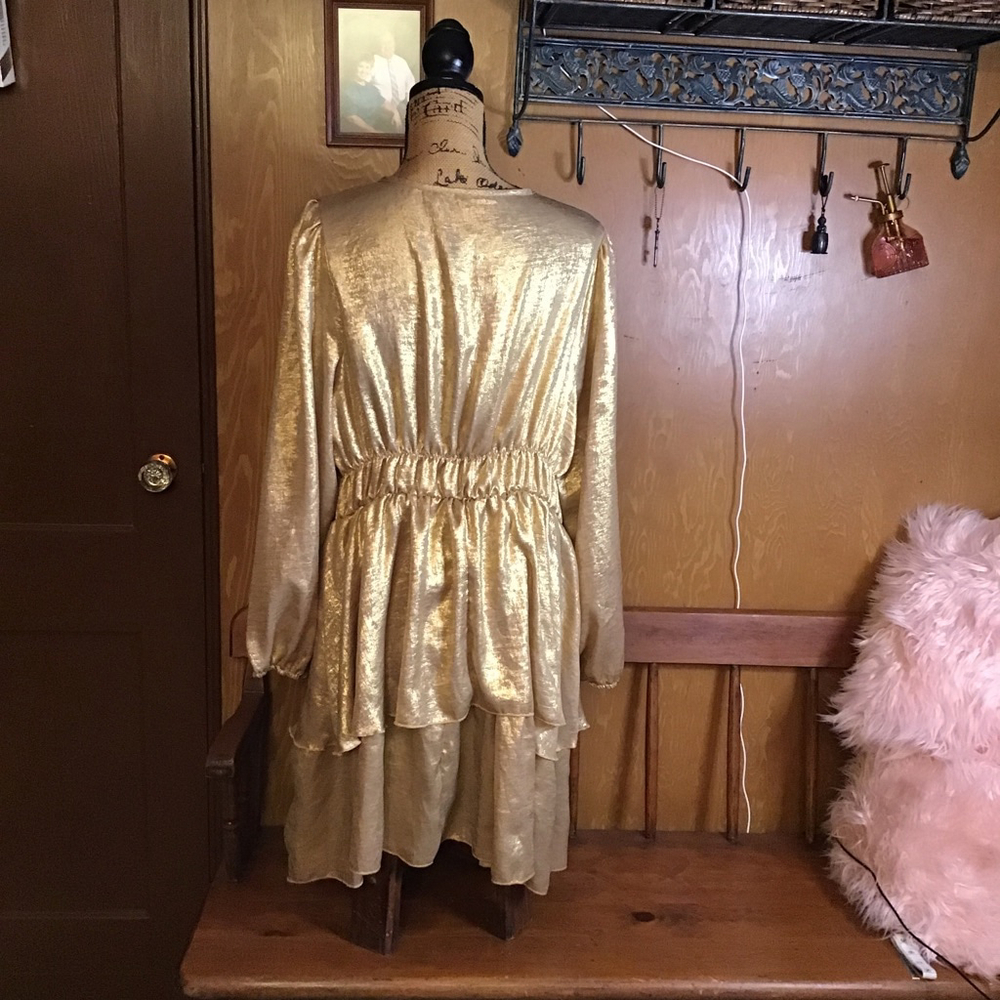 SHEIN Gold Long Sleeve Tiered Dress Plus 2X Formal - Picture 10 of 13